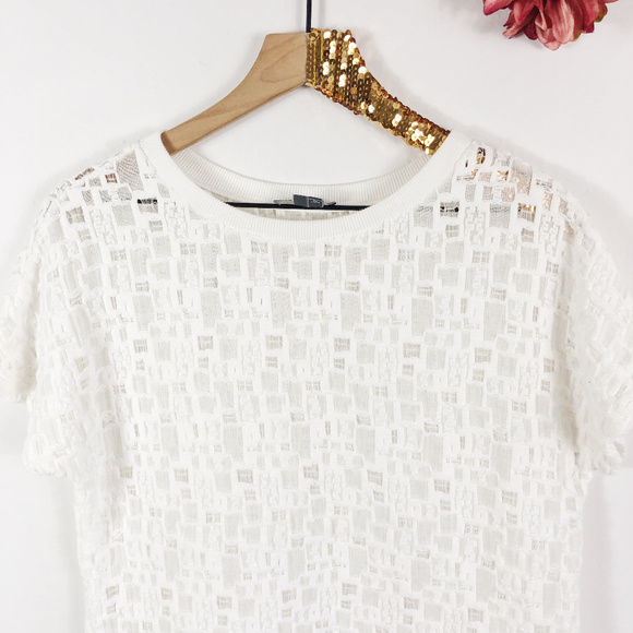 [VINCE] White Gauzy Textured Crew Neck Tee - Picture 4 of 8